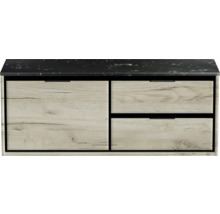Waschtischunterschrank Sanox Loft BxHxT 121 x 47 cm x 46 cm Frontfarbe craft oak mit Waschtischplatte Kunststein schwarz 2 Auzüge rechts