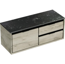 Waschtischunterschrank Sanox Loft BxHxT 121 x 47 cm x 46 cm Frontfarbe craft oak mit Waschtischplatte Kunststein schwarz 2 Auzüge rechts