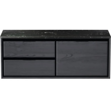 Waschtischunterschrank Sanox Loft BxHxT 121 x 47 cm x 46 cm Frontfarbe black oak mit Waschtischplatte Kunststein schwarz 2 Auszüge links