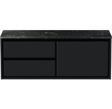 Waschtischunterschrank Sanox Loft BxHxT 121 x 47 cm x 46 cm Frontfarbe schwarz matt mit Waschtischplatte Kunststein schwarz 2 Auszüge link