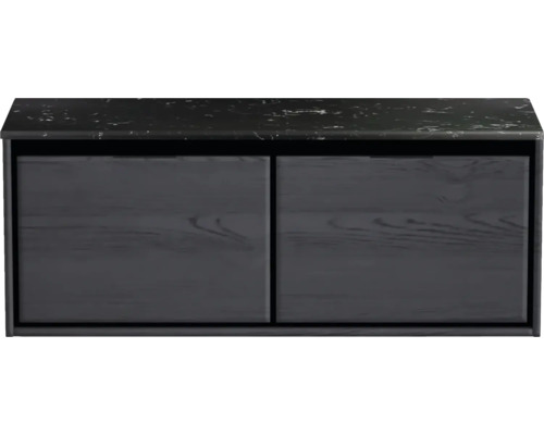 Meuble sous-vasque Sanox Loft lxhxp 121 x 47 cm x 46 cm couleur de façade black oak avec plan de lavabo en pierre synthétique noir