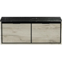 Waschtischunterschrank Sanox Loft BxHxT 121 x 47 cm x 46 cm Frontfarbe craft oak mit Waschtischplatte Kunststein schwarz