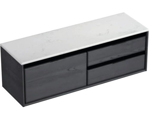 Waschtischunterschrank Sanox Loft BxHxT 141 x 47 cm x 46 cm Frontfarbe black oak mit Waschtischplatte Kunststein weiß 2 Auszüge rechts Waschtischunterschrank mit zwei Schubladen und Steinplatte