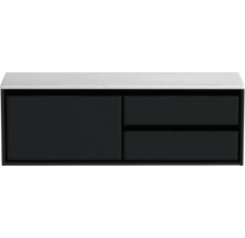 Waschtischunterschrank Sanox Loft BxHxT 141 x 47 cm x 46 cm Frontfarbe schwarz matt mit Waschtischplatte Kunststein weiß 2 Auszüge rechts