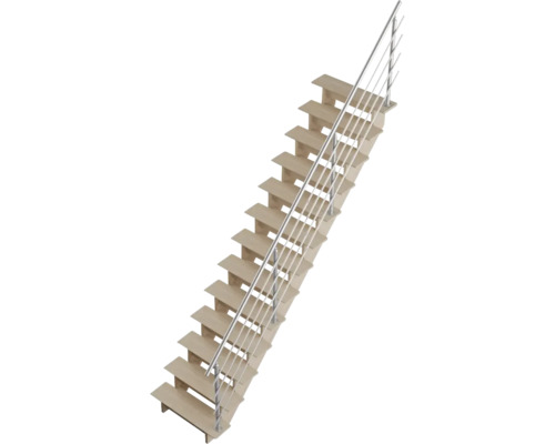 Escalier en bois avec rampe en acier inoxydable