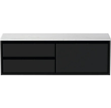 Waschtischunterschrank Sanox Loft BxHxT 141 x 47 cm x 46 cm Frontfarbe schwarz matt mit Waschtischplatte Kunststein weiß 2 Auszüge links