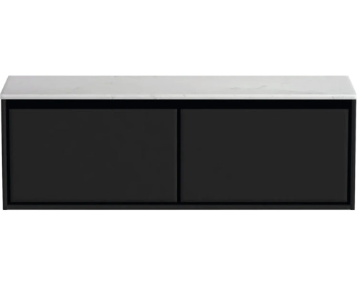 Waschtischunterschrank Sanox Loft BxHxT 141 x 47 cm x 46 cm Frontfarbe schwarz matt mit Waschtischplatte Kunststein weiß Waschtischunterschrank Sanox Loft BxHxT 141 x 47 cm x 46 cm Frontfarbe schwarz matt mit Waschtischplatte Kunststein weiß
