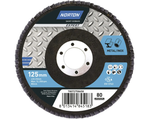 Disque abrasif à lamelles Expert Norton métal/inox Ø 125x22,23 mm grain 80 Disque abrasif à lamelles Expert Norton métal/inox Ø 125x22,23 mm grain 80