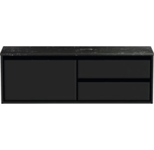 Waschtischunterschrank Sanox Loft BxHxT 141 x 47 cm x 46 cm Frontfarbe schwarz matt mit Waschtischplatte Kunststein schwarz 2 Auszüge rechts