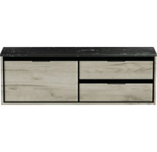 Waschtischunterschrank Sanox Loft BxHxT 141 x 47 cm x 46 cm Frontfarbe craft oak mit Waschtischplatte Kunststein schwarz 2 Auzüge rechts