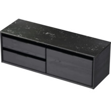 Waschtischunterschrank Sanox Loft BxHxT 141 x 47 cm x 46 cm Frontfarbe black oak mit Waschtischplatte Kunststein schwarz 2 Auszüge links