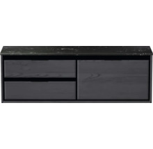 Waschtischunterschrank Sanox Loft BxHxT 141 x 47 cm x 46 cm Frontfarbe black oak mit Waschtischplatte Kunststein schwarz 2 Auszüge links