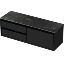 Meuble sous-vasque Sanox Loft lxhxp 141 x 47 cm x 46 cm couleur de façade noir mat avec plan de lavabo en pierre synthétique noir 2 tiroirs à gauche