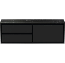 Meuble sous-vasque Sanox Loft lxhxp 141 x 47 cm x 46 cm couleur de façade noir mat avec plan de lavabo en pierre synthétique noir 2 tiroirs à gauche
