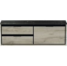 Waschtischunterschrank Sanox Loft BxHxT 141 x 47 cm x 46 cm Frontfarbe craft oak mit Waschtischplatte Kunststein schwarz 2 Auzüge links