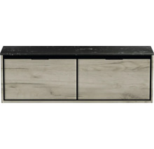 Waschtischunterschrank Sanox Loft BxHxT 141 x 47 cm x 46 cm Frontfarbe craft oak mit Waschtischplatte Kunststein schwarz