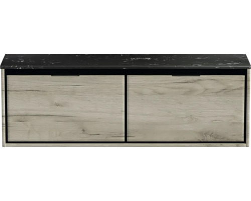 Waschtischunterschrank Sanox Loft BxHxT 141 x 47 cm x 46 cm Frontfarbe craft oak mit Waschtischplatte Kunststein schwarz Waschtischunterschrank Sanox Loft BxHxT 141 x 47 cm x 46 cm Frontfarbe craft oak mit Waschtischplatte Kunststein schwarz