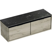 Waschtischunterschrank Sanox Loft BxHxT 141 x 47 cm x 46 cm Frontfarbe craft oak mit Waschtischplatte Kunststein schwarz