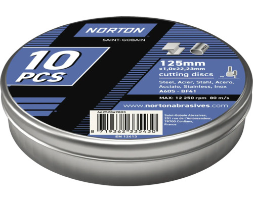 Disque à tronçonner Norton Expert métal/inox Ø 125x22,23x1,0 mm 10 pièces