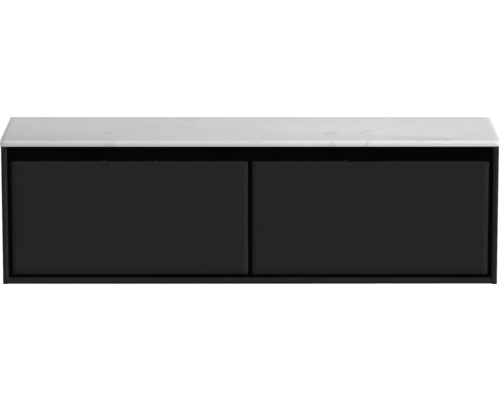 Waschtischunterschrank Sanox Loft BxHxT 161 x 47 cm x 46 cm Frontfarbe schwarz matt mit Waschtischplatte Kunststein weiß Waschtischunterschrank Sanox Loft BxHxT 161 x 47 cm x 46 cm Frontfarbe schwarz matt mit Waschtischplatte Kunststein weiß