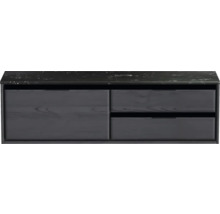 Waschtischunterschrank Sanox Loft BxHxT 161 x 47 cm x 46 cm Frontfarbe black oak mit Waschtischplatte Kunststein schwarz 2 Auszüge rechts