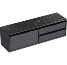 Waschtischunterschrank Sanox Loft BxHxT 161 x 47 cm x 46 cm Frontfarbe black oak mit Waschtischplatte Kunststein schwarz 2 Auszüge rechts