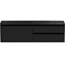 Waschtischunterschrank Sanox Loft BxHxT 161 x 47 cm x 46 cm Frontfarbe schwarz matt mit Waschtischplatte Kunststein schwarz 2 Auszüge rechts