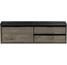 Waschtischunterschrank Sanox Loft BxHxT 161 x 47 cm x 46 cm Frontfarbe espresso mit Waschtischplatte Kunststein schwarz 2 Auszüge rechts