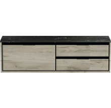 Waschtischunterschrank Sanox Loft BxHxT 161 x 47 cm x 46 cm Frontfarbe craft oak mit Waschtischplatte Kunststein schwarz 2 Auzüge rechts