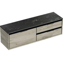 Waschtischunterschrank Sanox Loft BxHxT 161 x 47 cm x 46 cm Frontfarbe craft oak mit Waschtischplatte Kunststein schwarz 2 Auzüge rechts