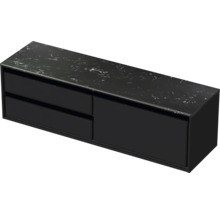 Waschtischunterschrank Sanox Loft BxHxT 161 x 47 cm x 46 cm Frontfarbe schwarz matt mit Waschtischplatte Kunststein schwarz 2 Auszüge links