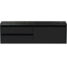 Waschtischunterschrank Sanox Loft BxHxT 161 x 47 cm x 46 cm Frontfarbe schwarz matt mit Waschtischplatte Kunststein schwarz 2 Auszüge links