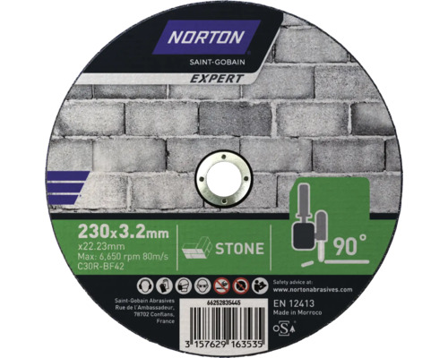 Disque à tronçonner Expert Norton pierre Ø 230x22,23 mm Disque à tronçonner Norton pour pierre, 230x3,2 millimètres