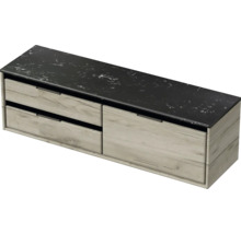 Waschtischunterschrank Sanox Loft BxHxT 161 x 47 cm x 46 cm Frontfarbe craft oak mit Waschtischplatte Kunststein schwarz 2 Auzüge links