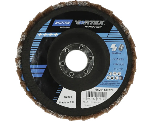 Disque abrasif à lamelles Norton Vortex Rapid Prep grossier Ø 125x22,23 mm Disque abrasif à lamelles Norton Vortex Rapid Prep grossier Ø 125x22,23 mm