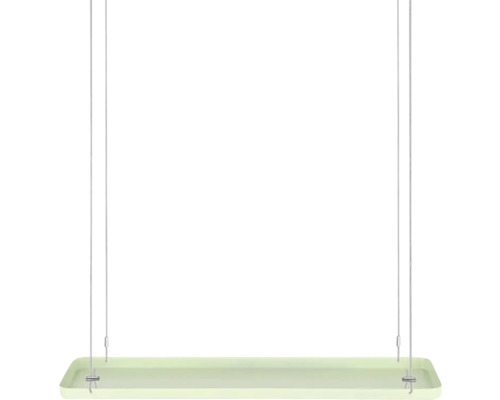 Hängeelement mit rechteckiger Ablagefläche und Drahtseilaufhängung