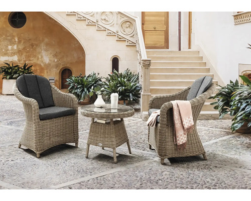 Ensemble de balcon Destiny MALAGA 2 fauteuils + table Ø60x55cm, rotin synthétique, naturel chiné Ensemble de balcon Destiny MALAGA 2 fauteuils + table Ø60x55cm, rotin synthétique, naturel chiné
