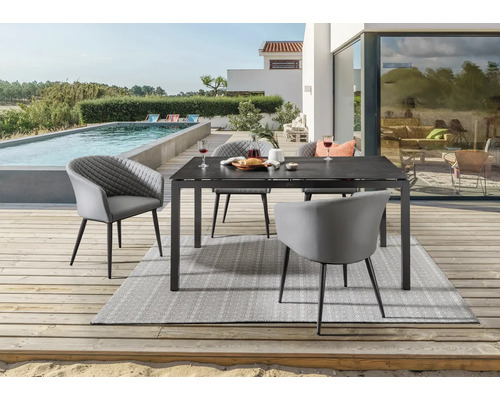 Set de meubles de jardin Dining-Set Destiny MODENA CREMONA 4 places composé de: 4 fauteuils, table en aluminium plastique céramique verre gris anthracite