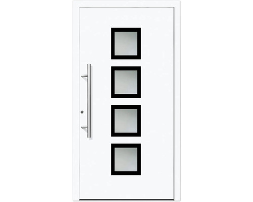 Porte d'entrée aluminium/PVC Smart A08 2.0 RC2 blanc 1000x2100 gauche avec kit de ferrures, poignée barre, cylindre profilé avec 3 clés