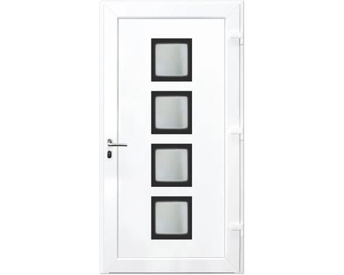 Porte d''entrée blanche avec quatre inserts en verre