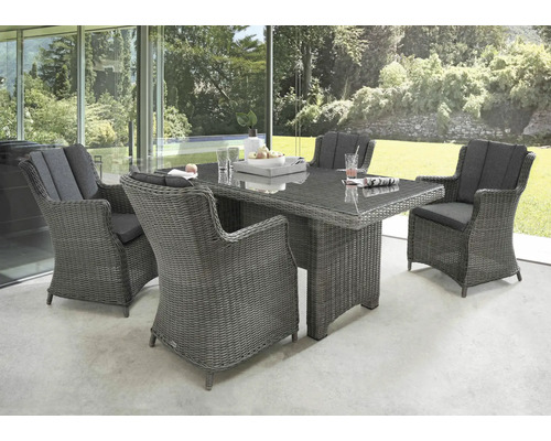 Gartenmöbelset Dining-Set Destiny LUNA 4 -Sitzer bestehend aus: 4 Sessel, Tisch Aluminium Polyrattan Grau