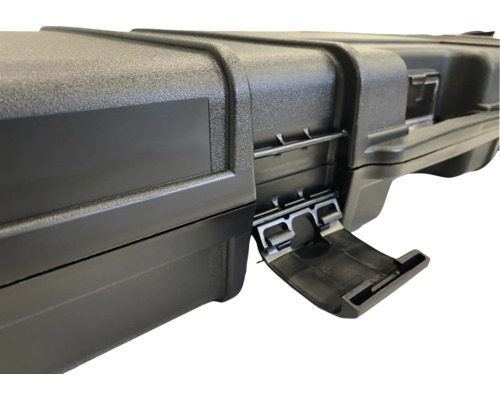 Detailansicht eines schwarzen Werkzeugkoffers mit Verschluss