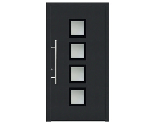 Haustür Aluminium/PVC Smart A08 2.0 RC2 anthrazit 1100 x 2100 mm Links inkl. Beschlagset,Stangengriff,Profilzylinder inkl. 3 Schlüssel Haustür mit vier quadratischen Glaseinsätzen und Griff