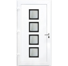 Porte blanche avec quatre panneaux de verre rectangulaires