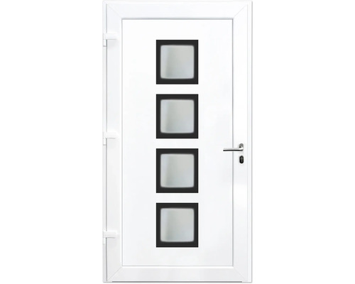 Porte blanche avec quatre panneaux de verre rectangulaires