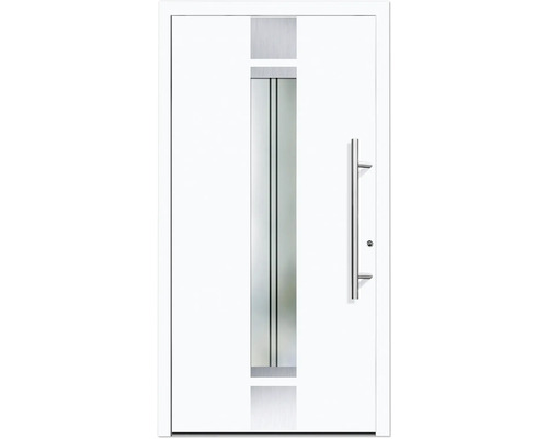 Haustür Aluminium/PVC Smart A400 2.0 RC2 weiß 1000x2100 Rechts inkl. Beschlagset,Stangengriff,Profilzylinder inkl. 3 Schlüssel Weiße Haustür mit Glaseinsatz und Edelstahlgriff