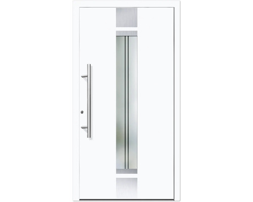 Haustür Aluminium/PVC Smart A400 2.0 RC2 weiß 1100 x 2100 mm Links inkl. Beschlagset,Stangengriff,Profilzylinder inkl. 3 Schlüssel Weiße Haustür mit Glaseinsatz und Edelstahlgriff