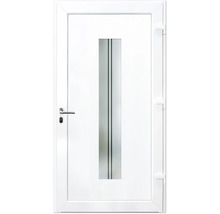 Porte d''entrée blanche avec insert en verre et lignes droites
