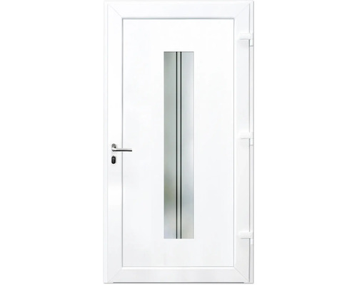Porte d''entrée blanche avec insert en verre et lignes droites