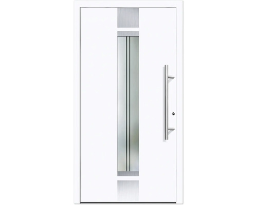 Haustür Aluminium/PVC Smart A400 2.0 RC2 weiß 1100 x 2100 mm Rechts inkl. Beschlagset,Stangengriff,Profilzylinder inkl. 3 Schlüssel Weiße Haustür mit Glaseinsatz und Edelstahlgriff